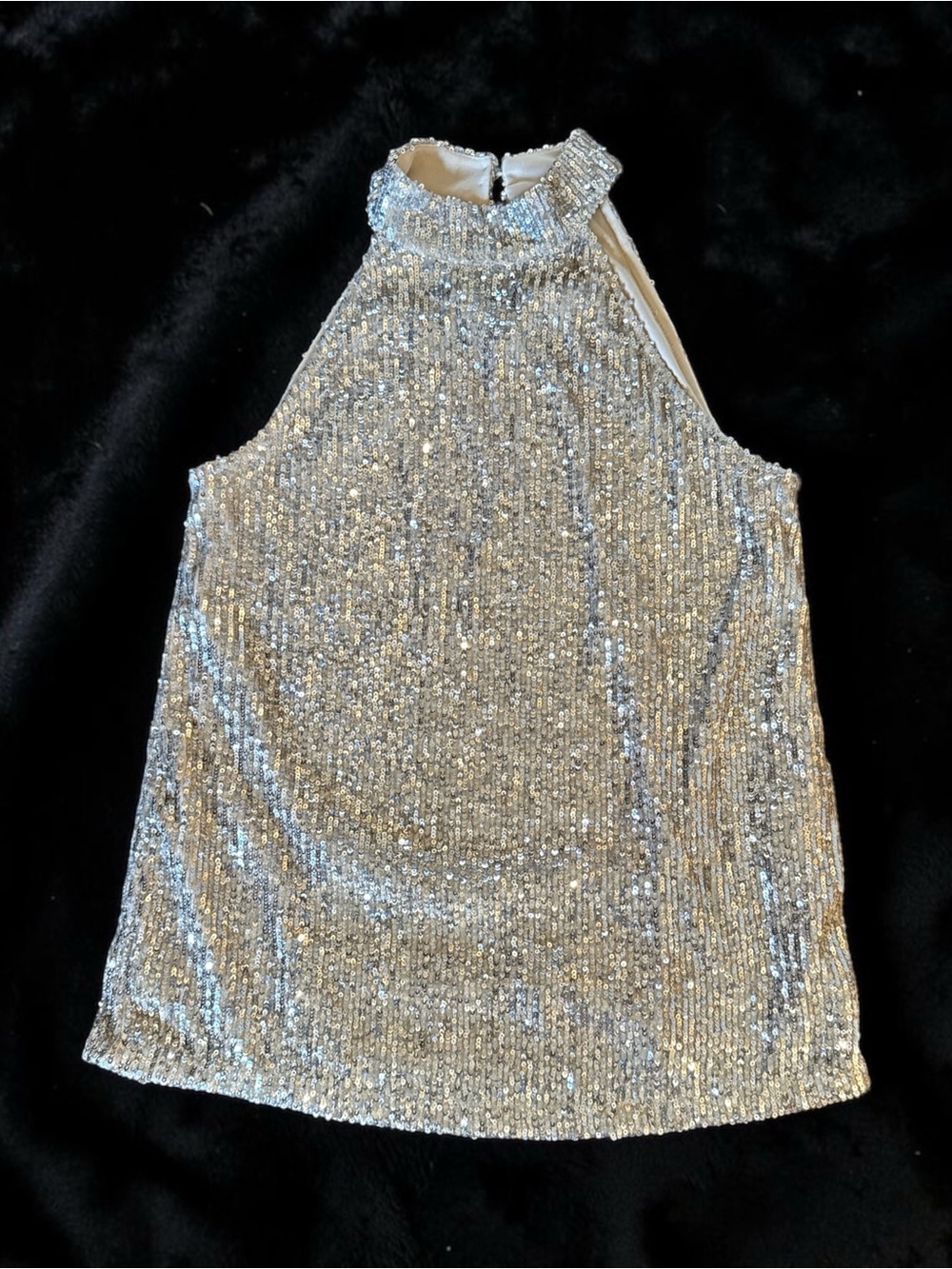 Christian Siriano Silver Sequin High-Neck Camisole (fully lined)